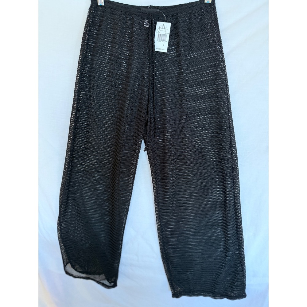 Jordan Taylor Black Crochet Knit Beach Cover Up Pants Wide Leg SH021P Womens M